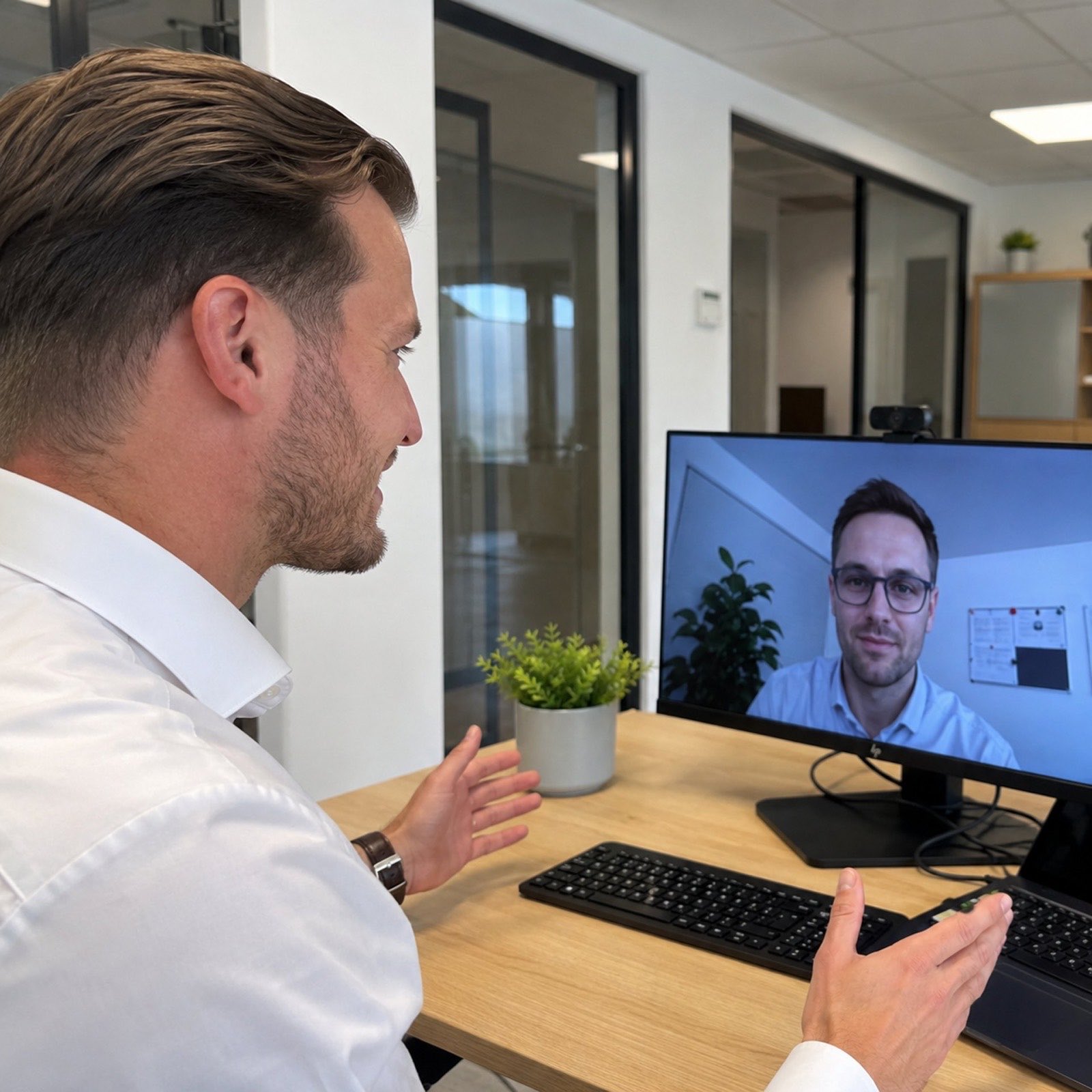 Imovia-Berater im Videogespräch mit einem Kunden